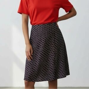 Talbots Navy/Red/White Print Fully Lined Silk Skirt - Size 12